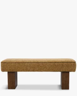 Banc, Tweed ligné marron dorée beige & Bois teinté noyer, L121 Ambery