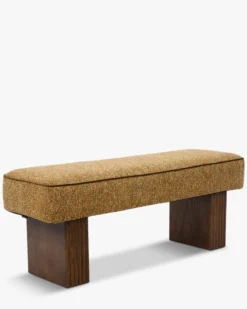 Banc, Tweed ligné marron dorée beige & Bois teinté noyer, L121 Ambery