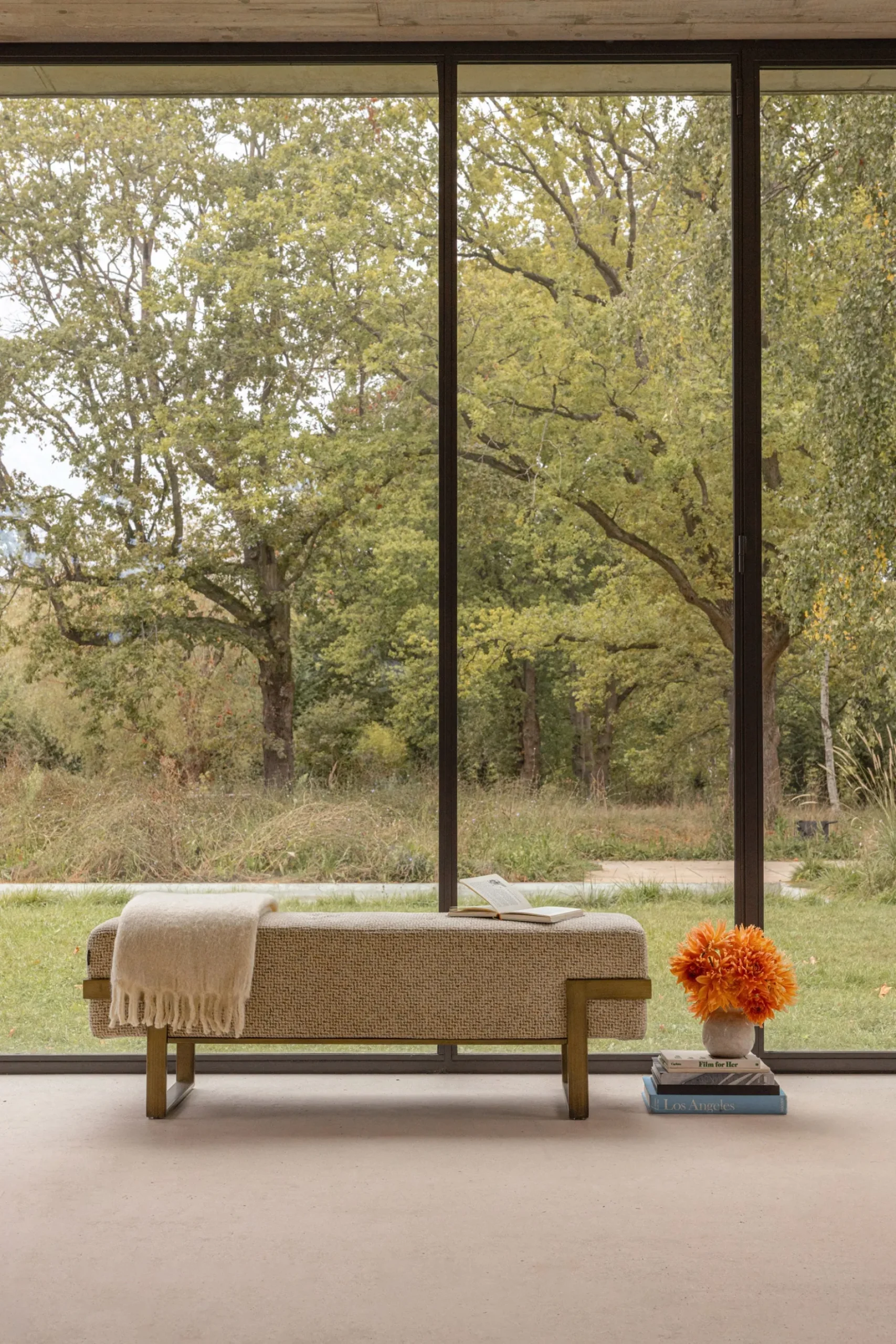 Banc, Tweed moucheté marron & métal doré, L142 Vertigo