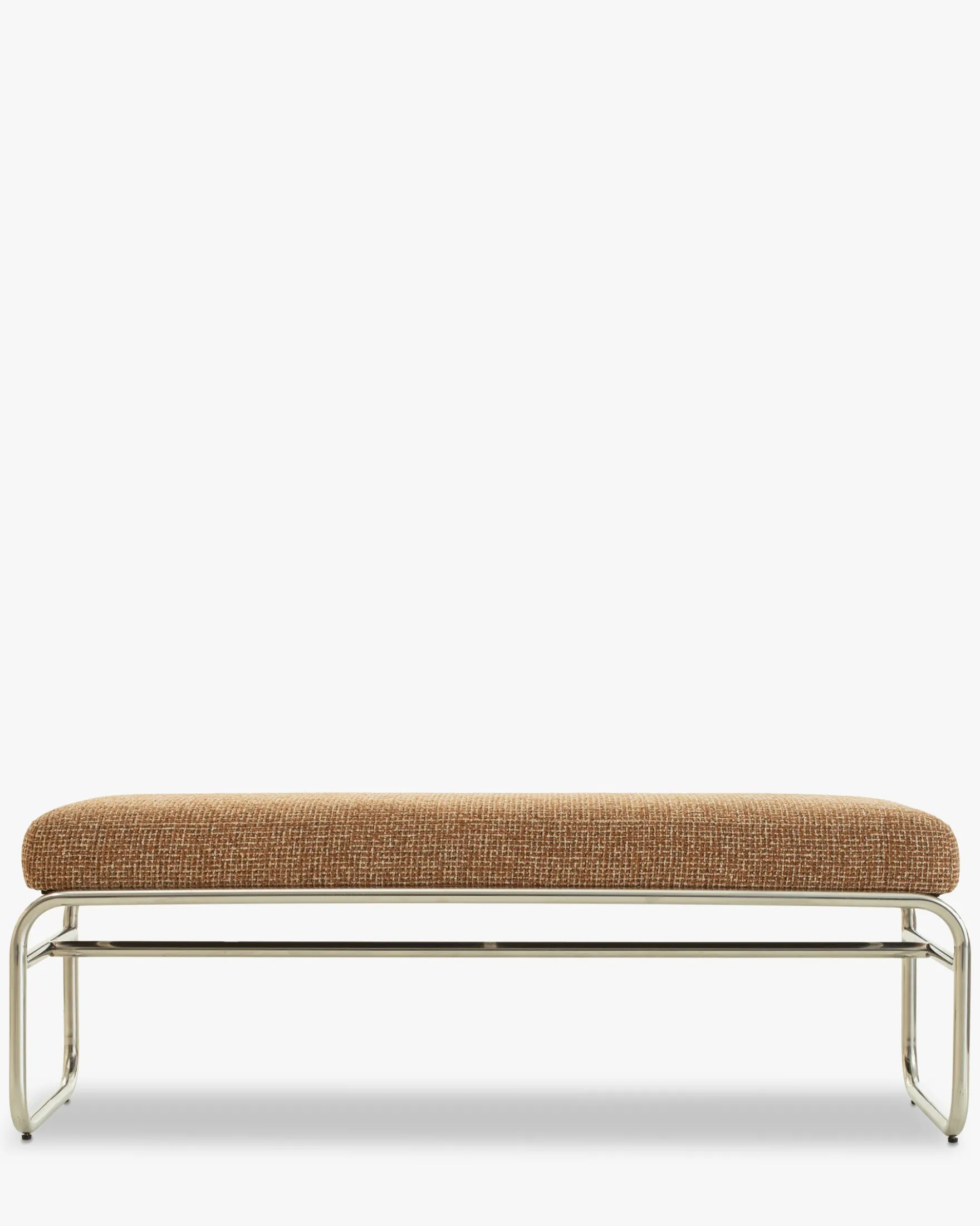 Banc, Tweed rouge rouille et beige, acier chromé, L135 Kyra