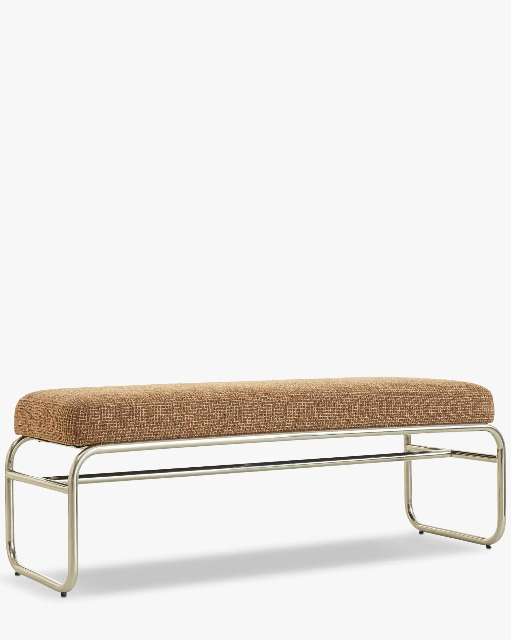 Banc, Tweed rouge rouille et beige, acier chromé, L135 Kyra