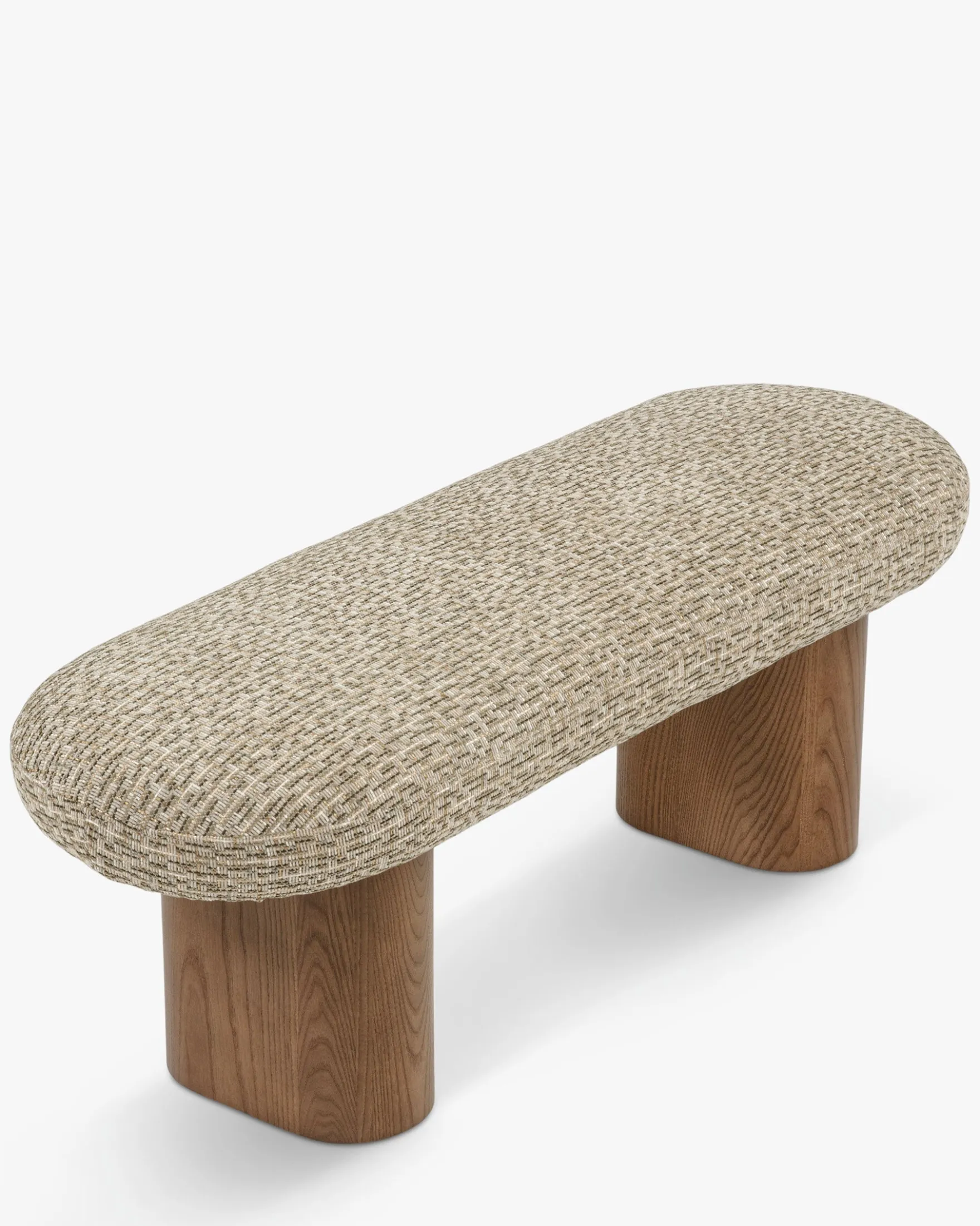 Banc, Tweed vert sauge doré & Frêne massif teinte noyer, L132.5 Popa