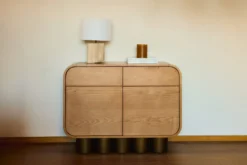Buffet, Bois blond & bronze brossé, L100 Leylia