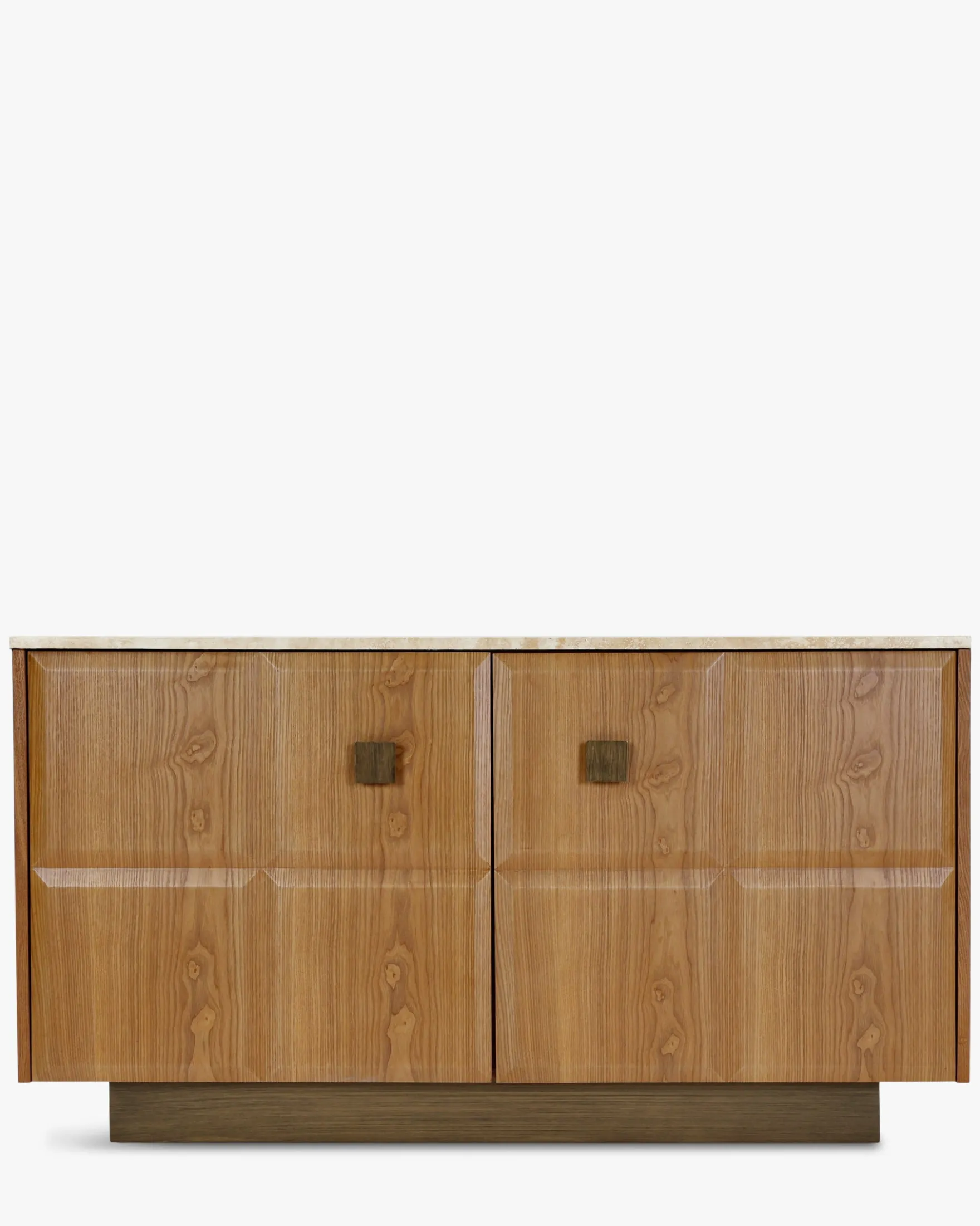 Buffet, Travertin, bois blond & bronze, L140 Stamford