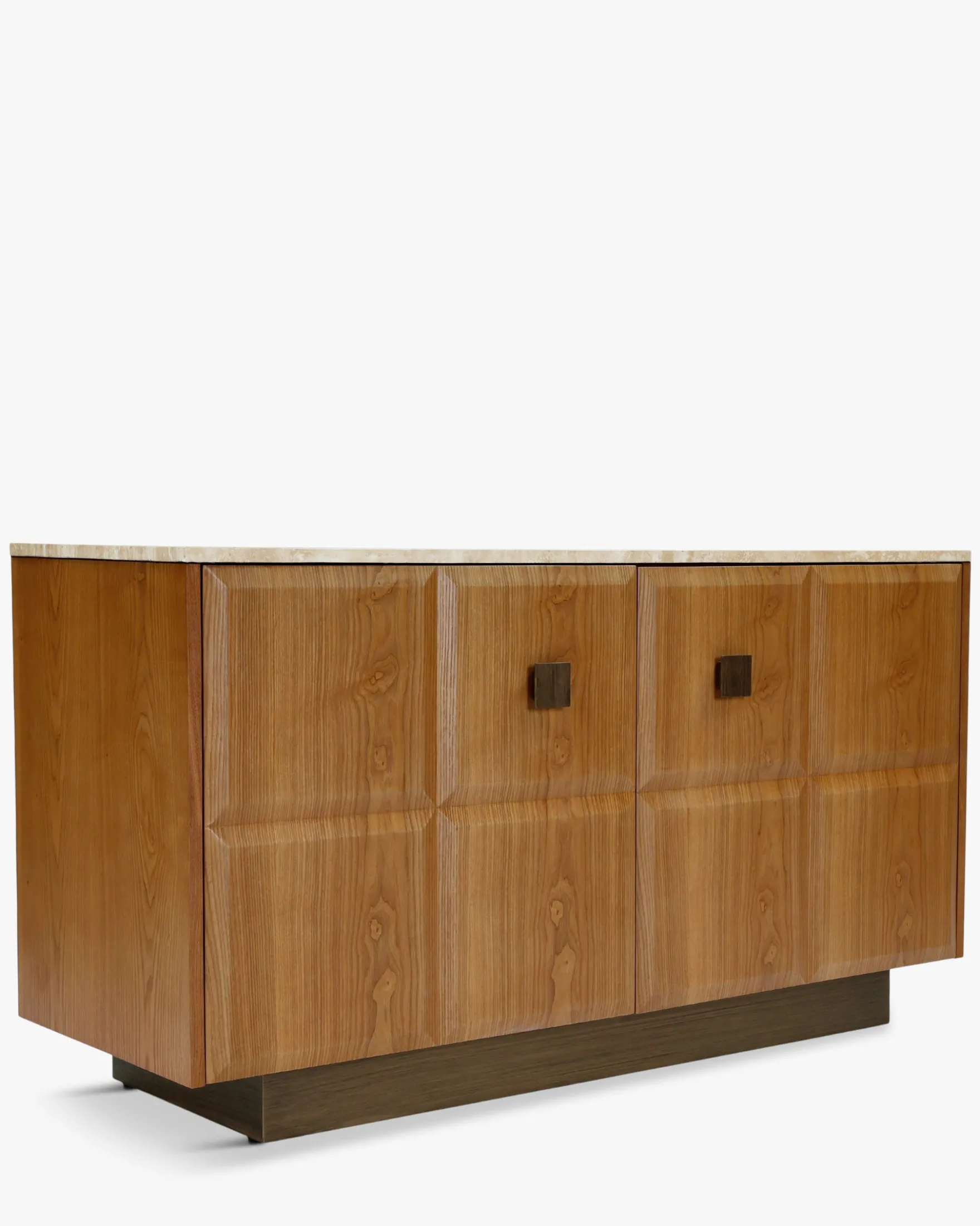 Buffet, Travertin, bois blond & bronze, L140 Stamford