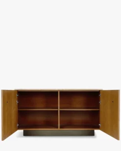 Buffet, Travertin, bois blond & bronze, L140 Stamford