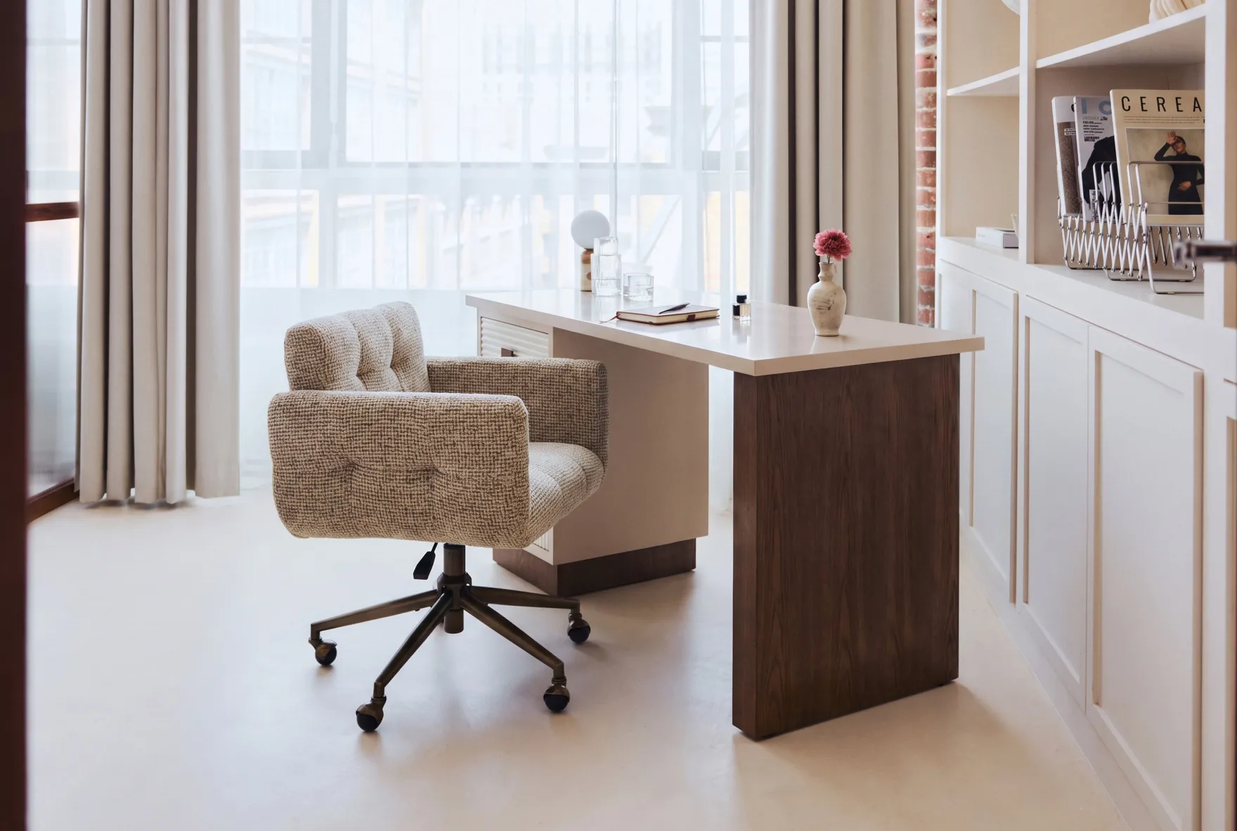 Bureau, Bois beige & Bois teinte noyer, L140 Archi