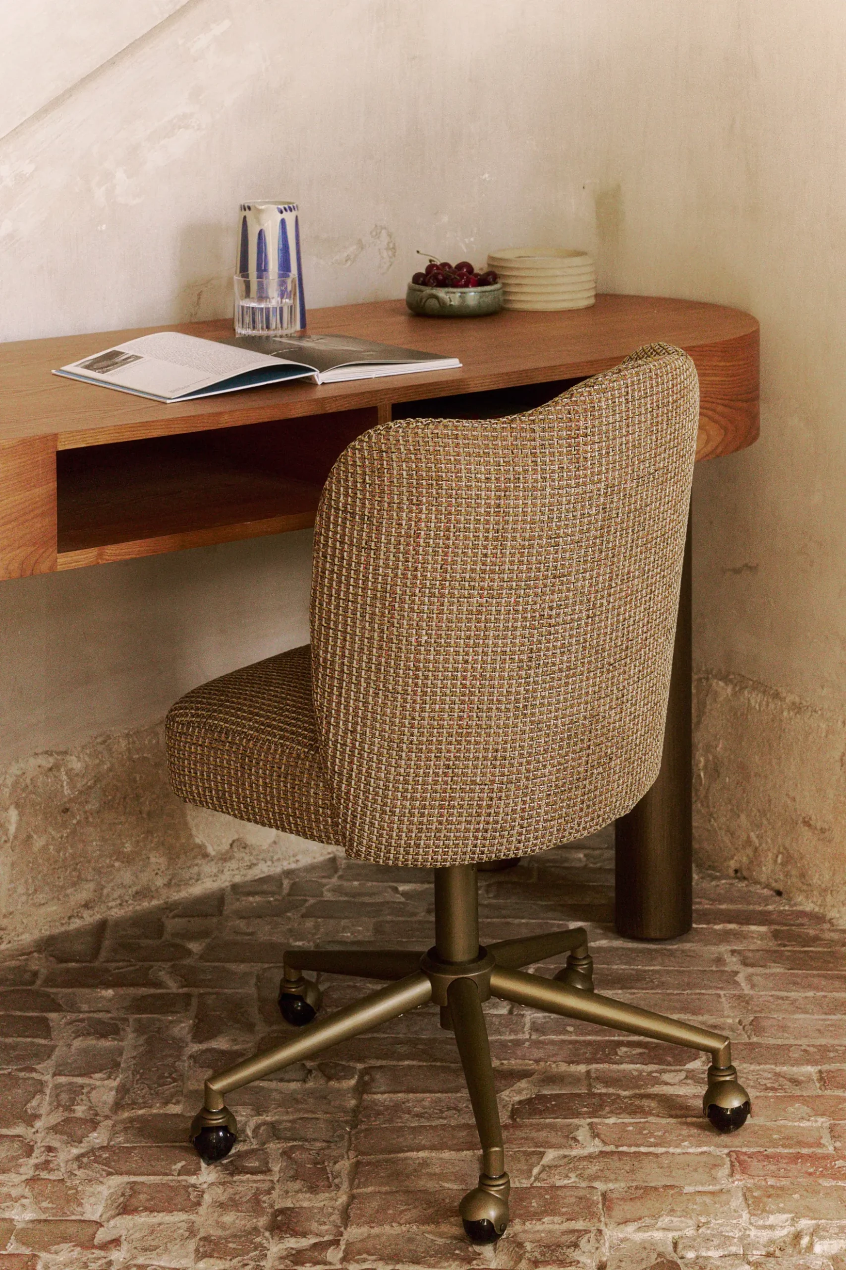 Bureau, Bois blond & métal bronze, L160 Sheldon