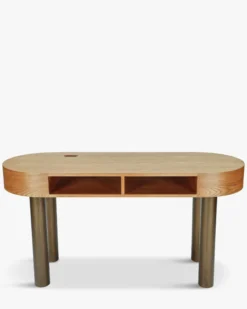 Bureau, Bois blond & métal bronze, L160 Sheldon