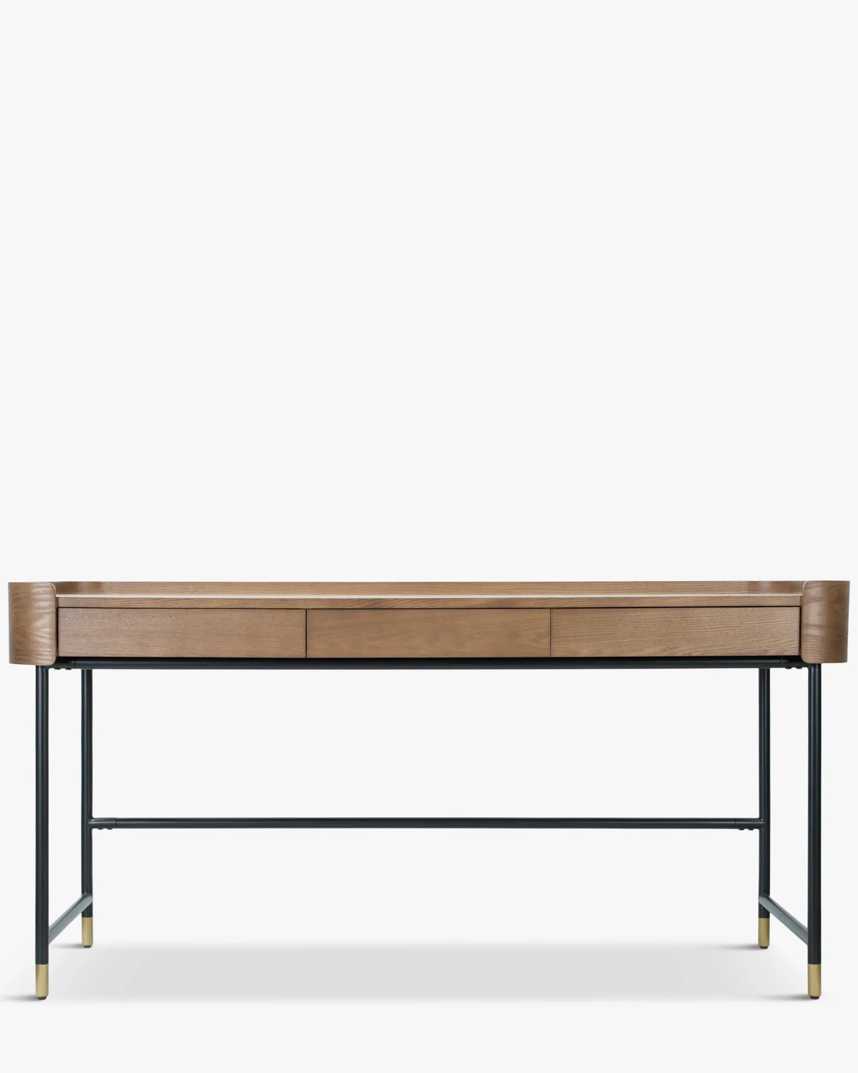 Bureau, Bois de frêne teinte noyer, métal noir & doré, L160 Jeffrey