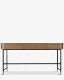 Bureau, Bois de frêne teinte noyer, métal noir & doré, L160 Jeffrey