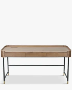 Bureau, Bois de frêne teinte noyer, métal noir & doré, L160 Jeffrey