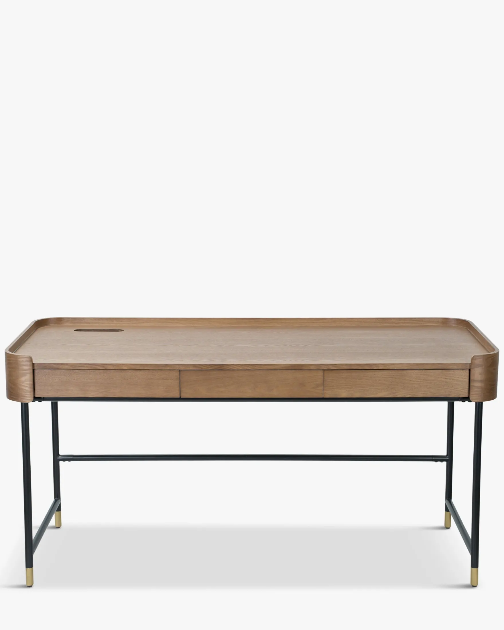 Bureau, Bois de frêne teinte noyer, métal noir & doré, L160 Jeffrey