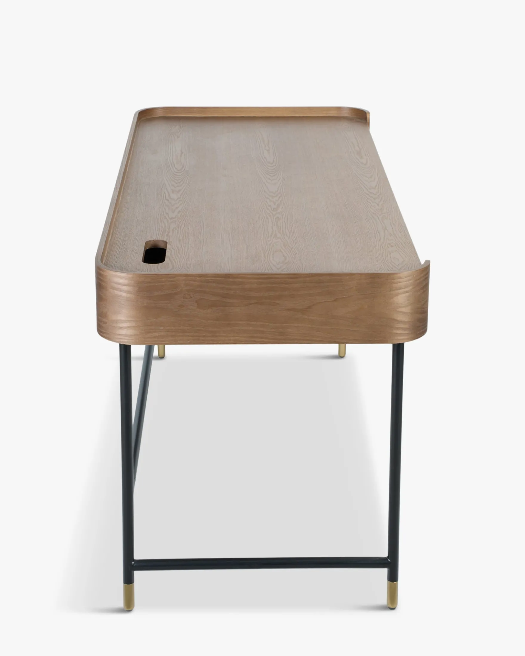 Bureau, Bois de frêne teinte noyer, métal noir & doré, L160 Jeffrey