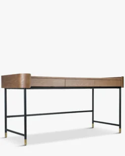 Bureau, Bois de frêne teinte noyer, métal noir & doré, L160 Jeffrey