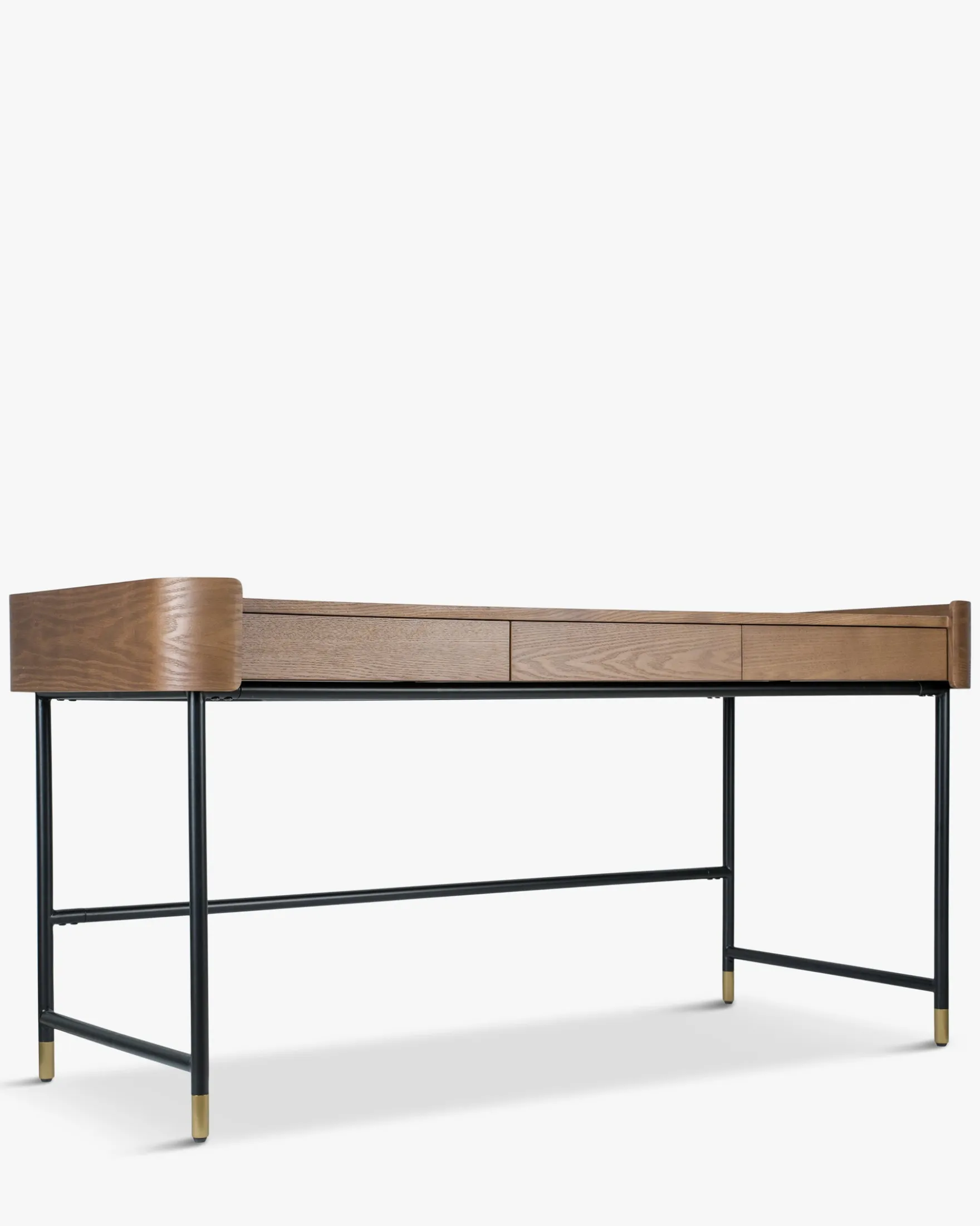Bureau, Bois de frêne teinte noyer, métal noir & doré, L160 Jeffrey