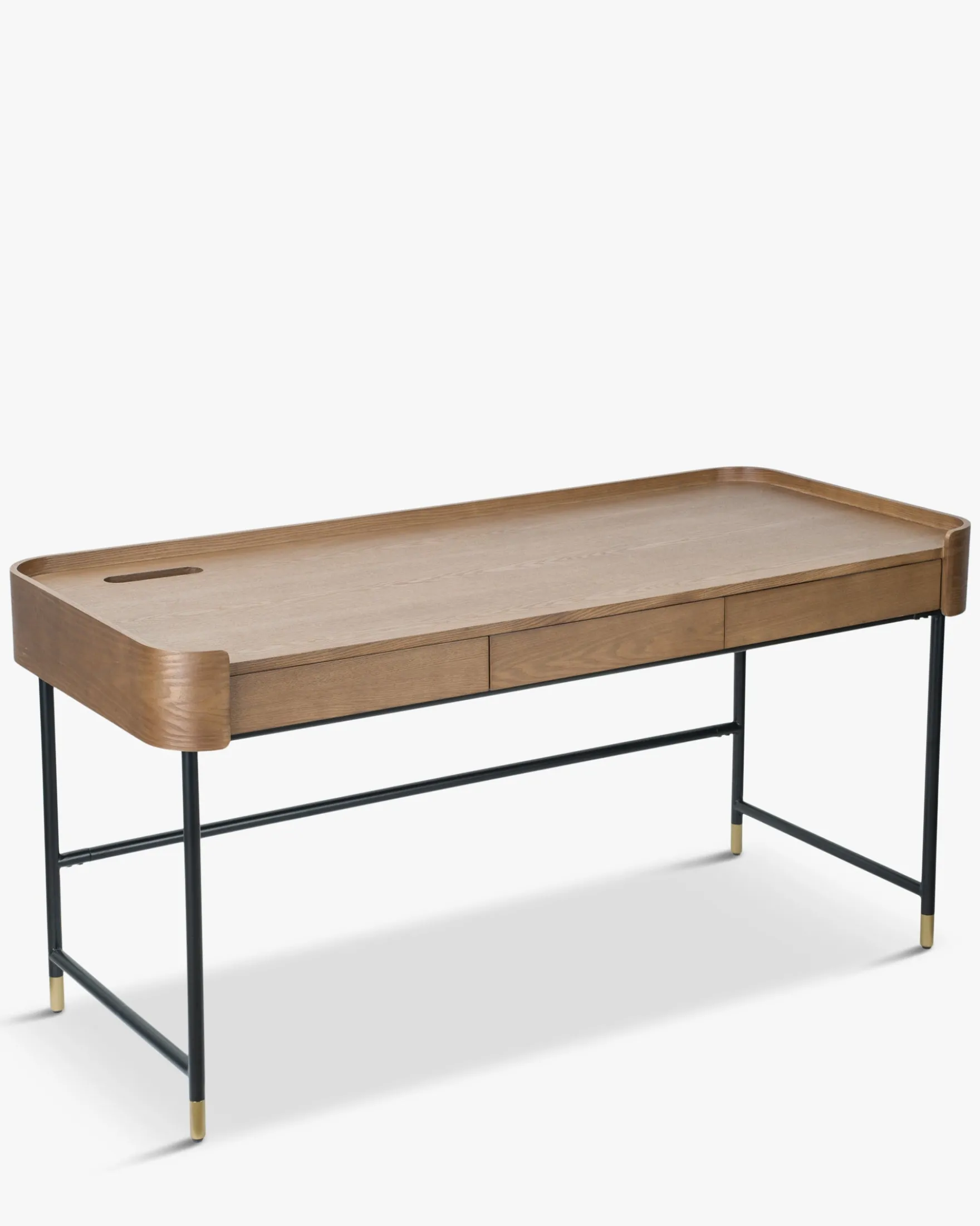 Bureau, Bois de frêne teinte noyer, métal noir & doré, L160 Jeffrey