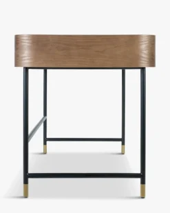 Bureau, Bois de frêne teinte noyer, métal noir & doré, L160 Jeffrey