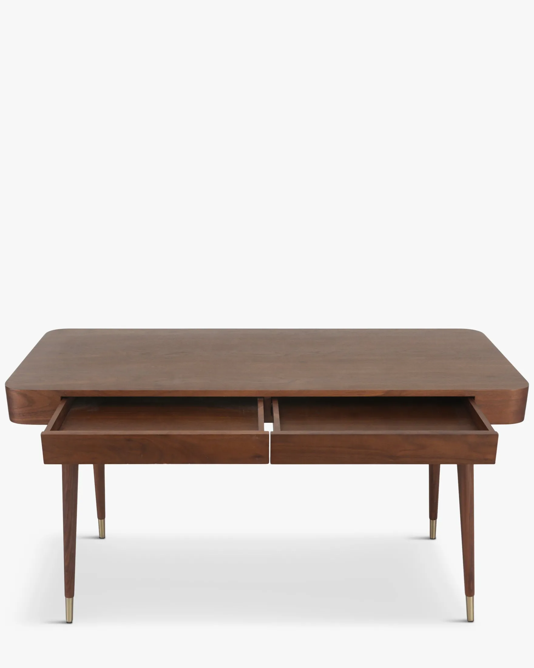 Bureau, Bois noyer & métal doré, L140 Vinyle