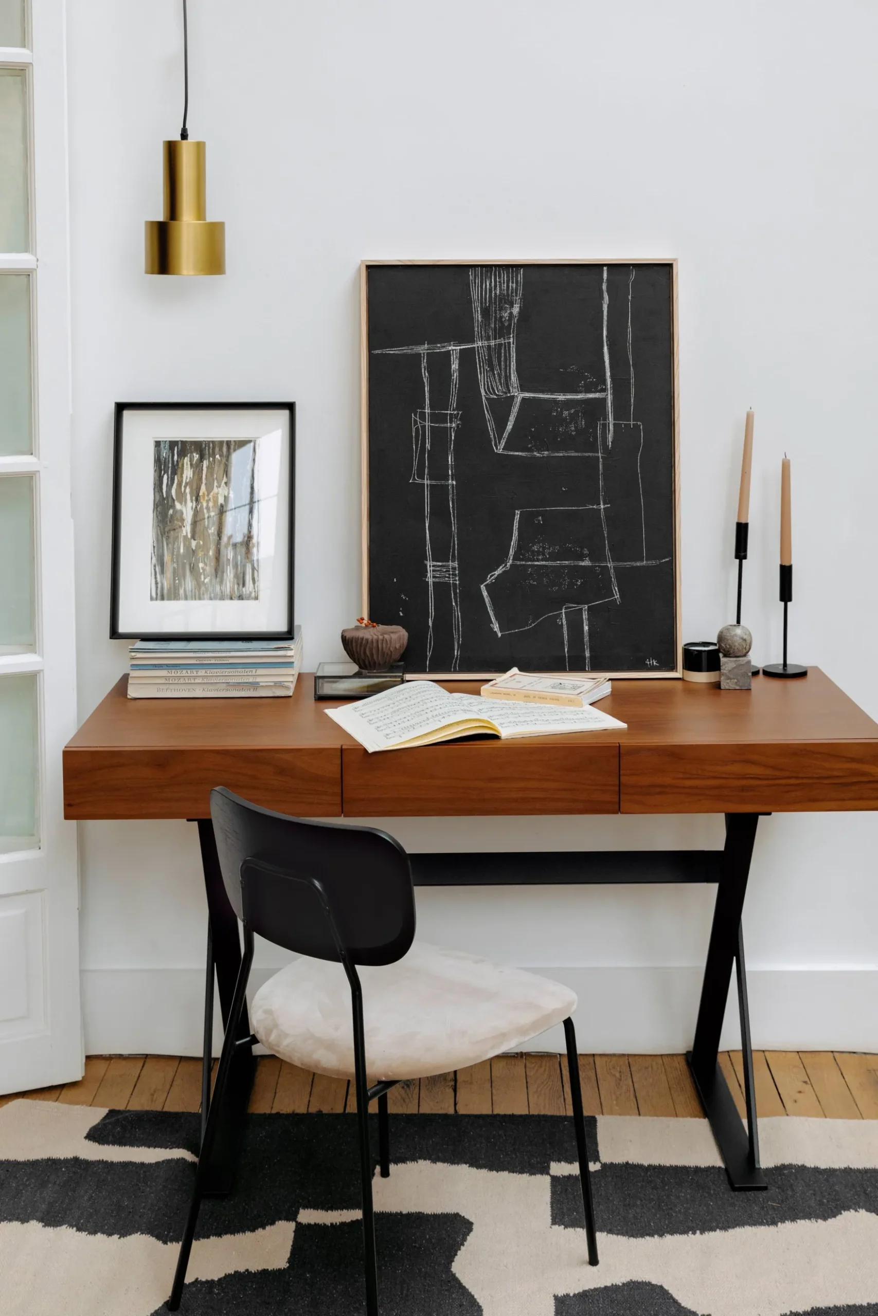 Bureau, Bois noyer & métal noir, L140 Tuxedo