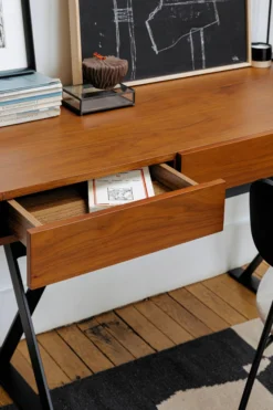 Bureau, Bois noyer & métal noir, L140 Tuxedo