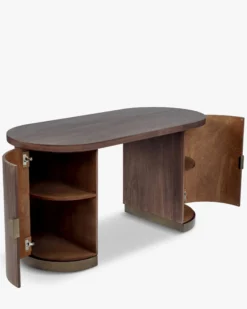 Bureau, Bois teinté noyer & Bronze, L145 Karola