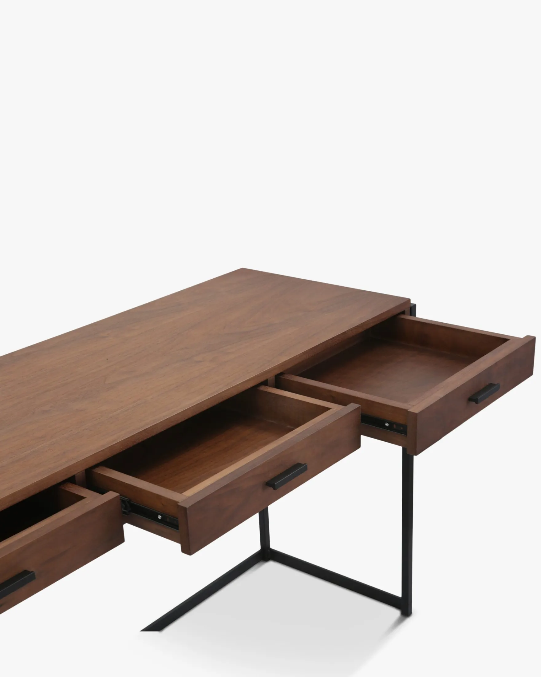 Bureau ou console, Bois de noyer & métal noir, L140 Bruce