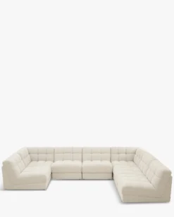 Canapé d'angle double modulable, Blanc avoine bouclé, L382 Paul