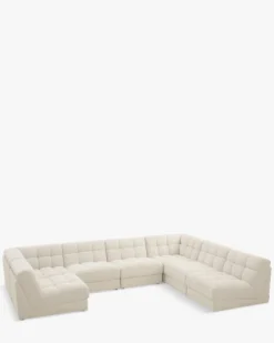 Canapé d'angle double modulable, Blanc avoine bouclé, L382 Paul