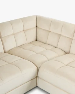 Canapé d'angle double modulable, Velours beige pampa anti-tâches, L382 Paul