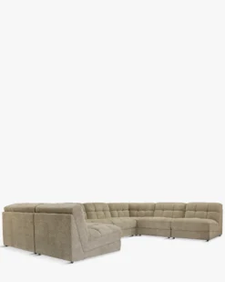 Canapé d'angle double modulable, Tweed taupe, L382 Paul