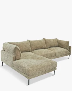 Canapé d'angle gauche, Tweed taupe & métal noir, L286 Ethan