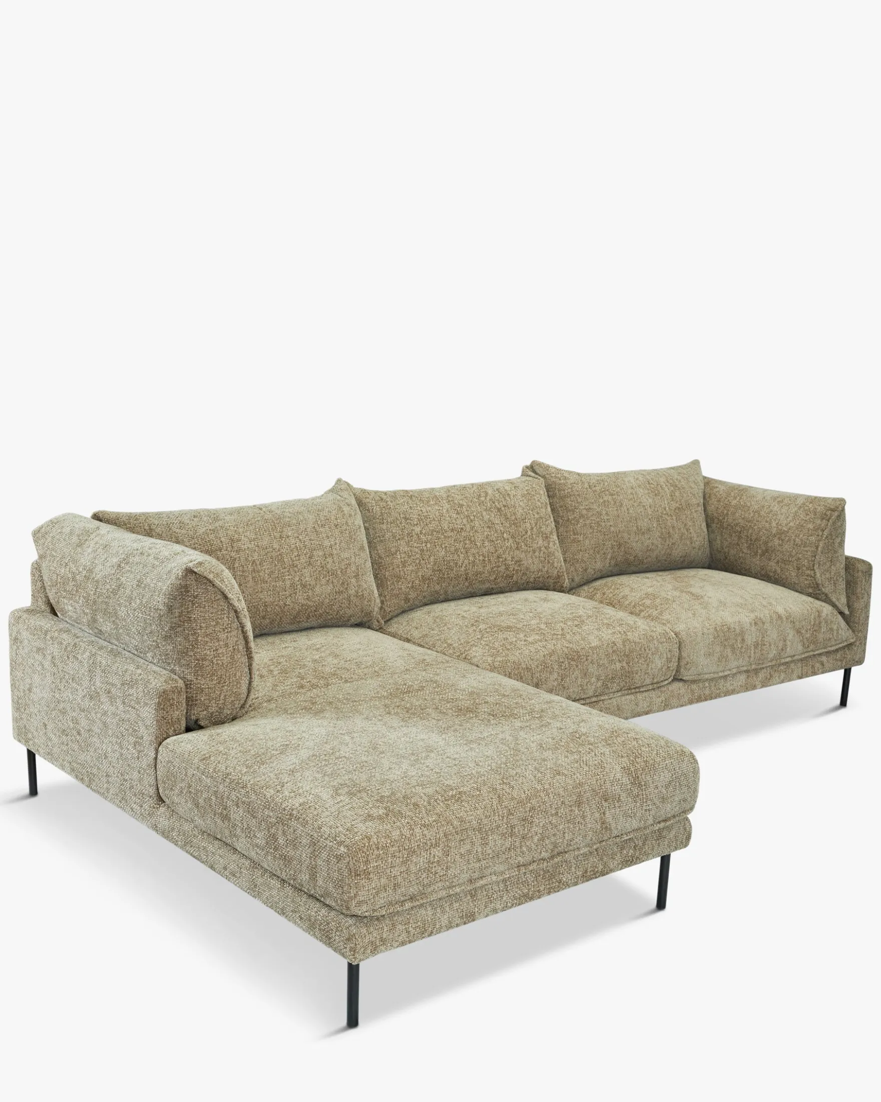 Canapé d'angle gauche, Tweed taupe & métal noir, L286 Ethan