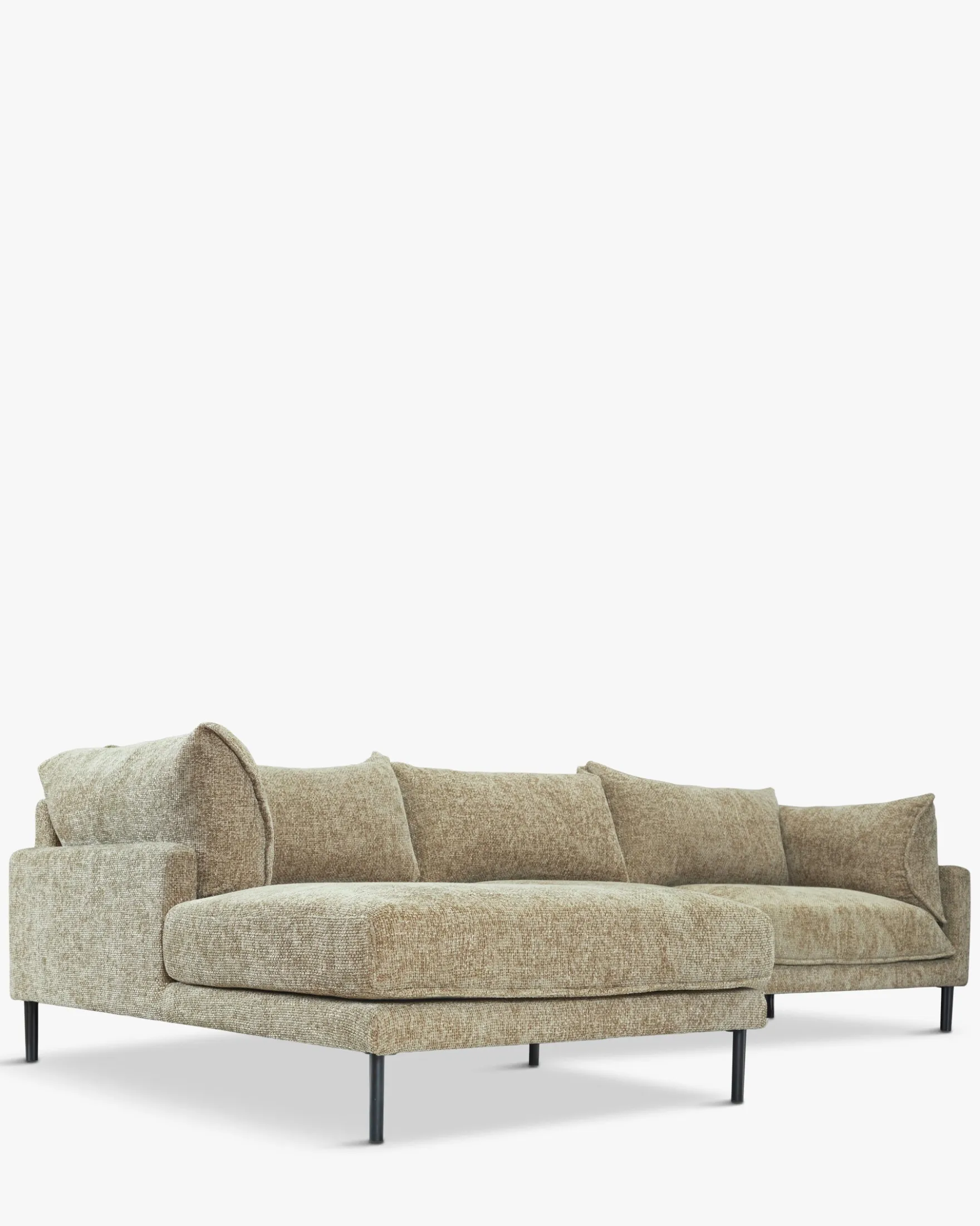 Canapé d'angle gauche, Tweed taupe & métal noir, L286 Ethan