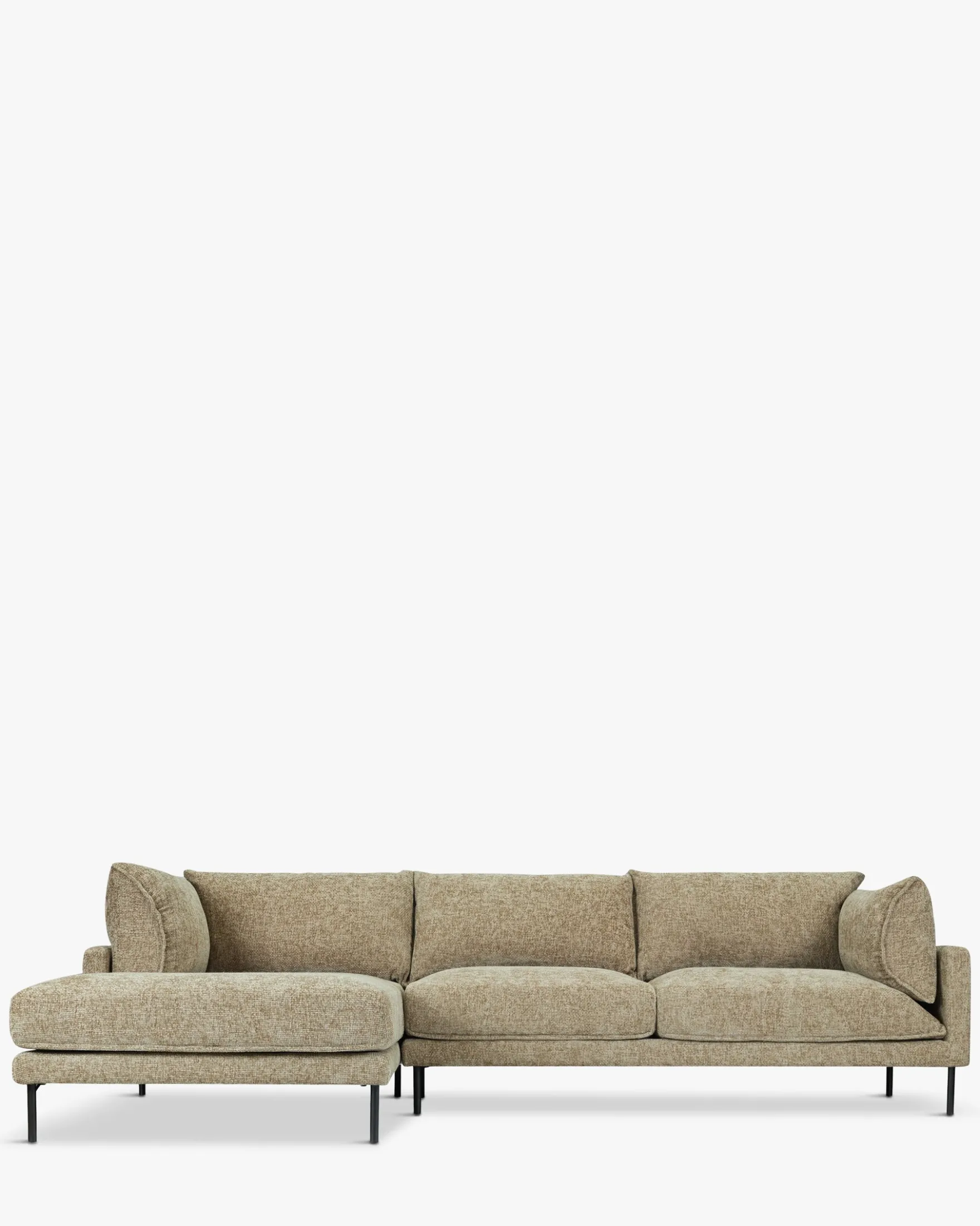 Canapé d'angle gauche, Tweed taupe & métal noir, L286 Ethan