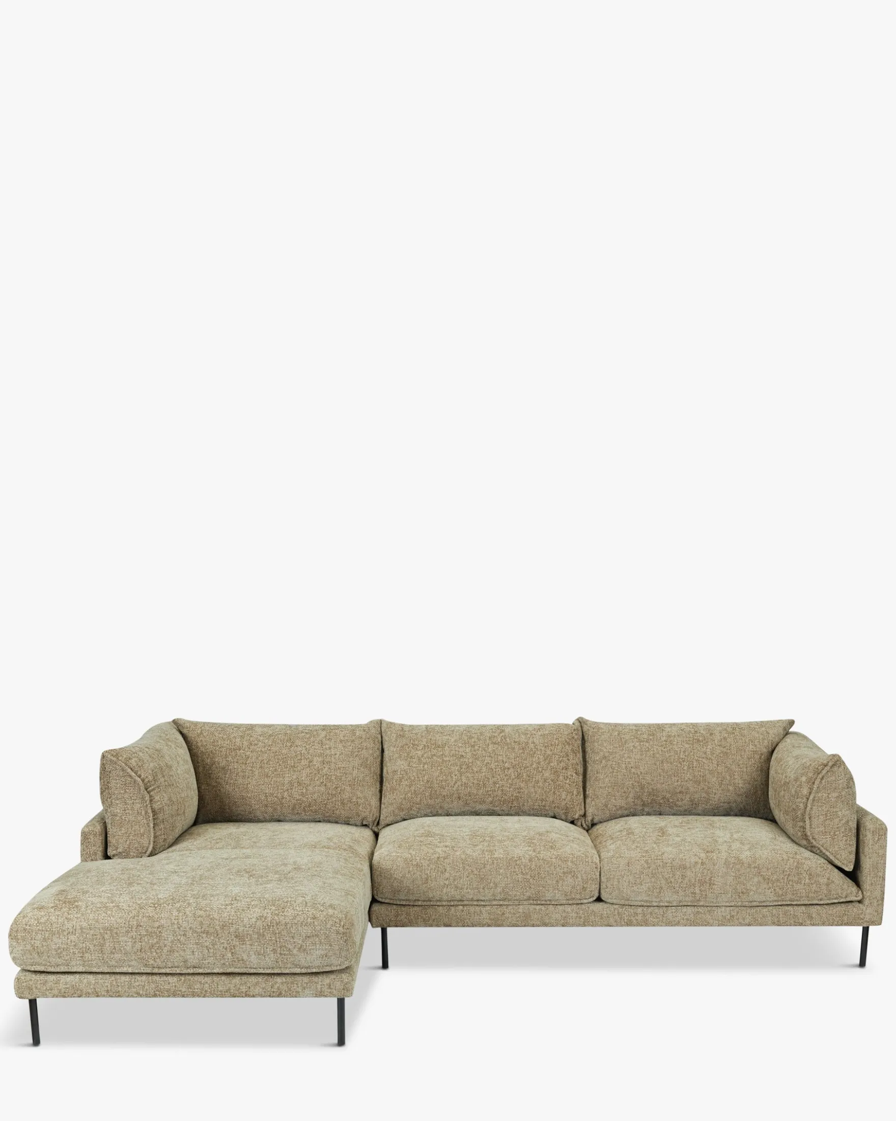 Canapé d'angle gauche, Tweed taupe & métal noir, L286 Ethan