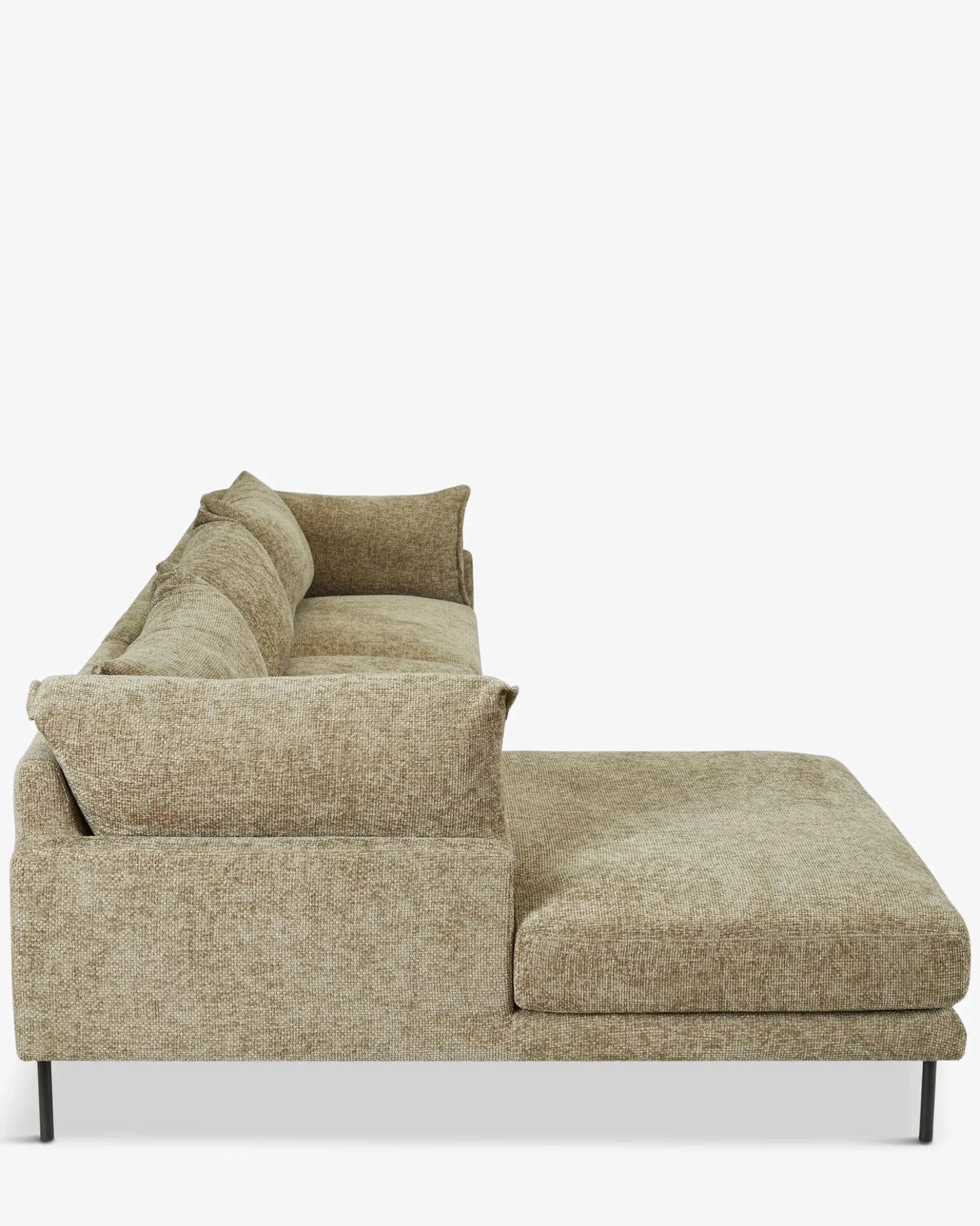Canapé d'angle gauche, Tweed taupe & métal noir, L286 Ethan
