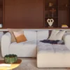 Canapé d'angle modulable, Blanc avoine bouclé Belize