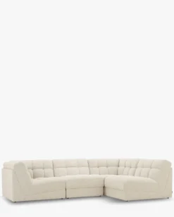 Canapé d'angle modulable, Blanc avoine bouclé, L296 Paul