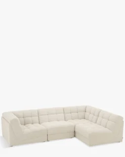 Canapé d'angle modulable, Blanc avoine bouclé, L296 Paul