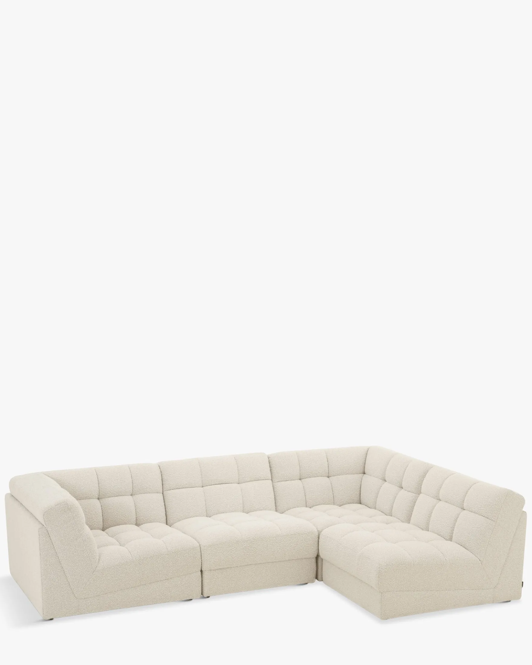 Canapé d'angle modulable, Blanc avoine bouclé, L296 Paul