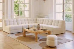 Canapé d'angle modulable, Blanc avoine bouclé, L276 Paul