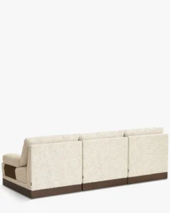 Canapé d'angle modulable, Tweed écru meringue & Bois teinte noyer foncé Roman