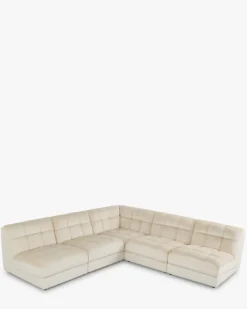 Canapé d'angle modulable, Velours beige pampa anti-tâches, L276 Paul