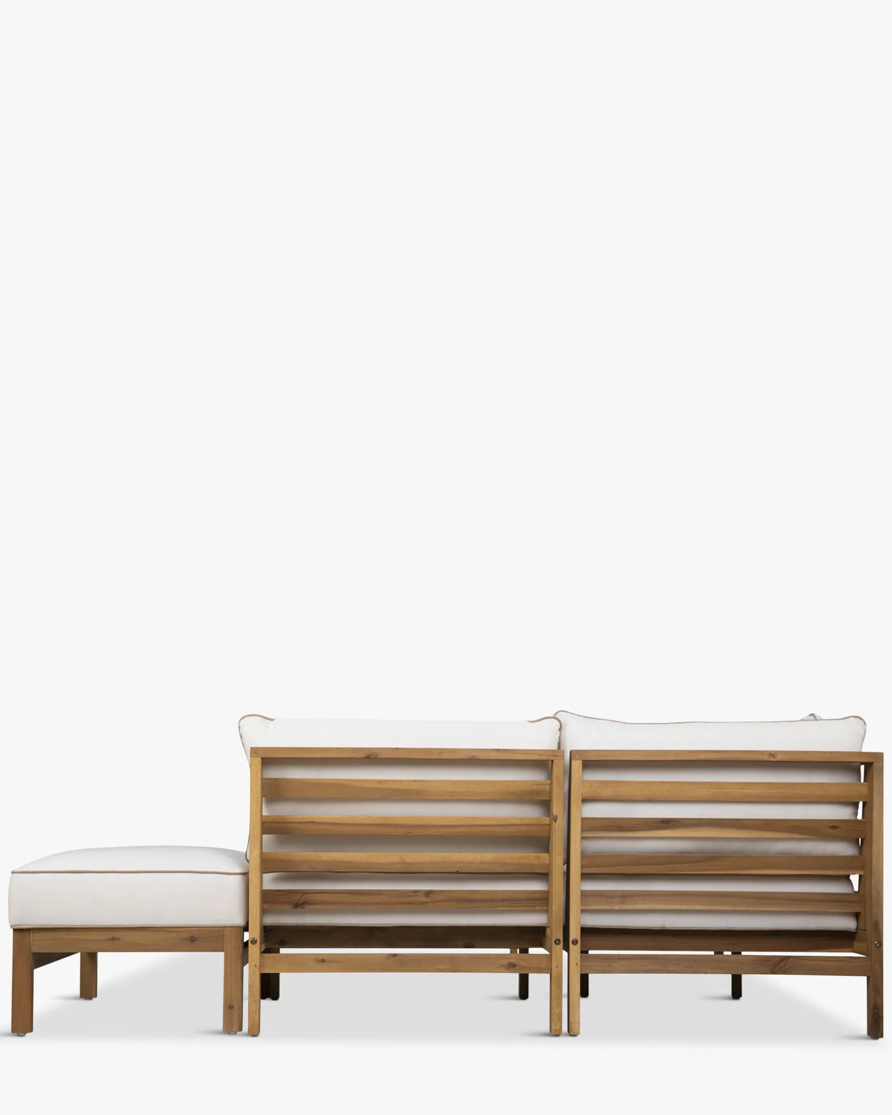 Canapé de jardin à angle gauche modulable, Blanc crème waterproof & bois d'acacia, L200 Bayside