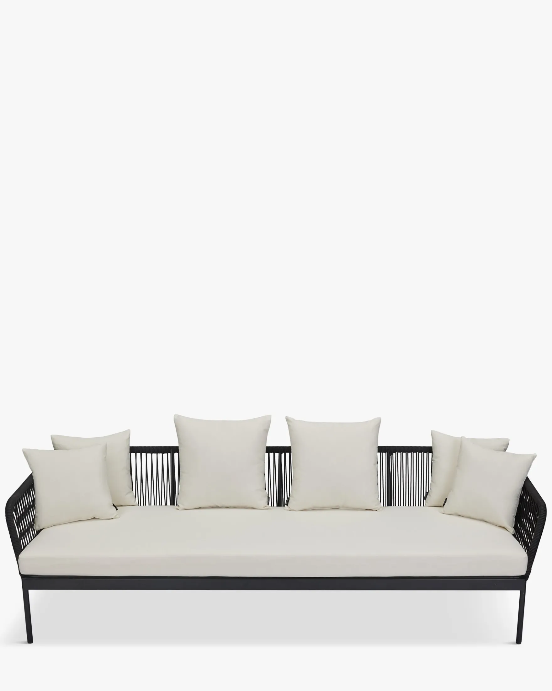 Canapé de jardin 3 places, Assise blanc écru, cordage & métal noir, L229 Santa Monica