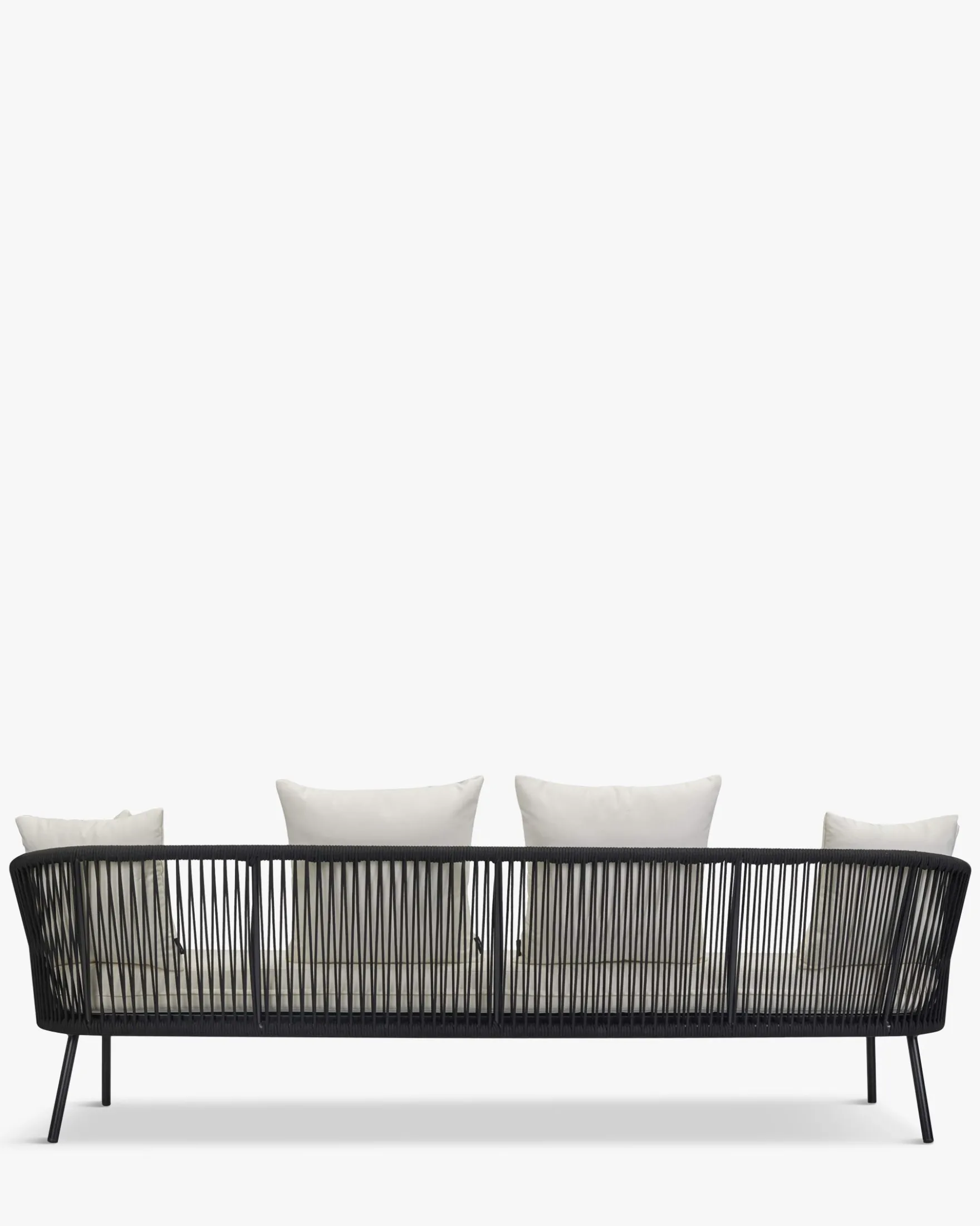 Canapé de jardin 3 places, Assise blanc écru, cordage & métal noir, L229 Santa Monica