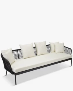 Canapé de jardin 3 places, Assise blanc écru, cordage & métal noir, L229 Santa Monica
