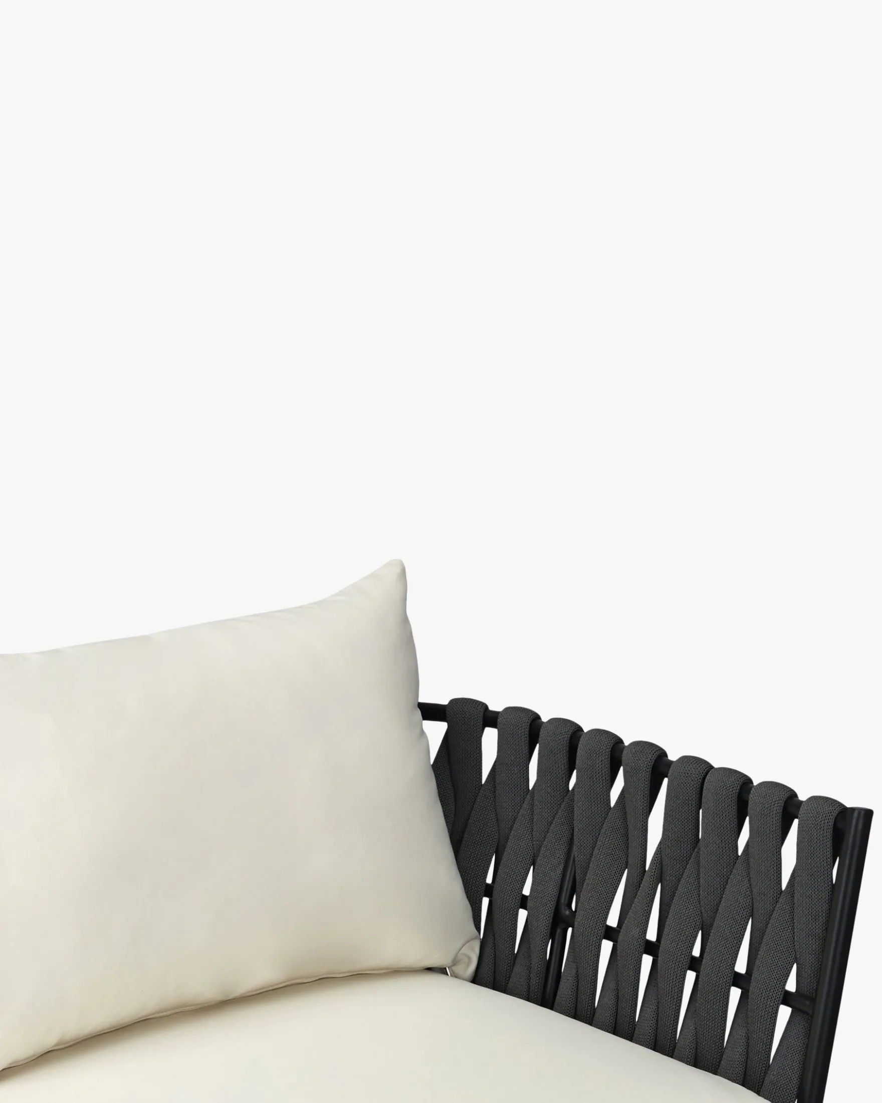 Canapé de jardin 3 places, Blanc écru, cordage noir & métal noir, L203 Hamptons