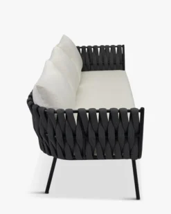 Canapé de jardin 3 places, Blanc écru, cordage noir & métal noir, L203 Hamptons